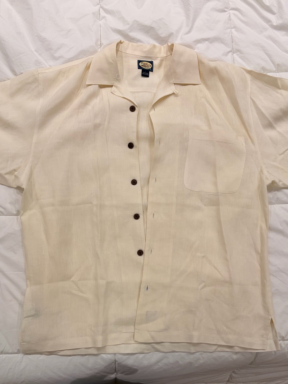 Reposh.  Men’s Tommy Bahama Cream Linen Button-Up Shirt